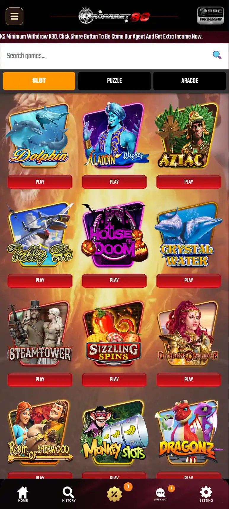 918KAYA H5 game library showing all available slot games in browser