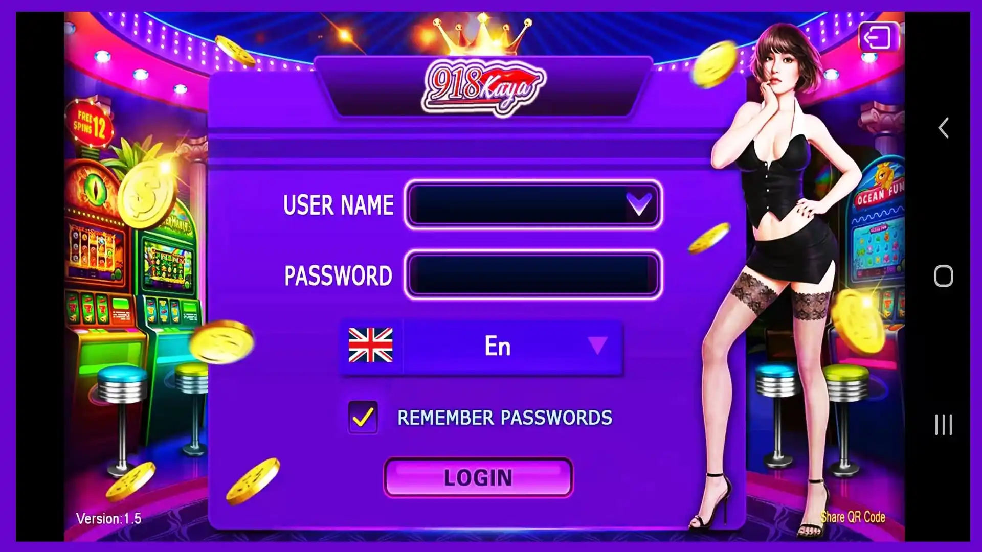 918Kaya app login screen showing username sign-in for PNG players